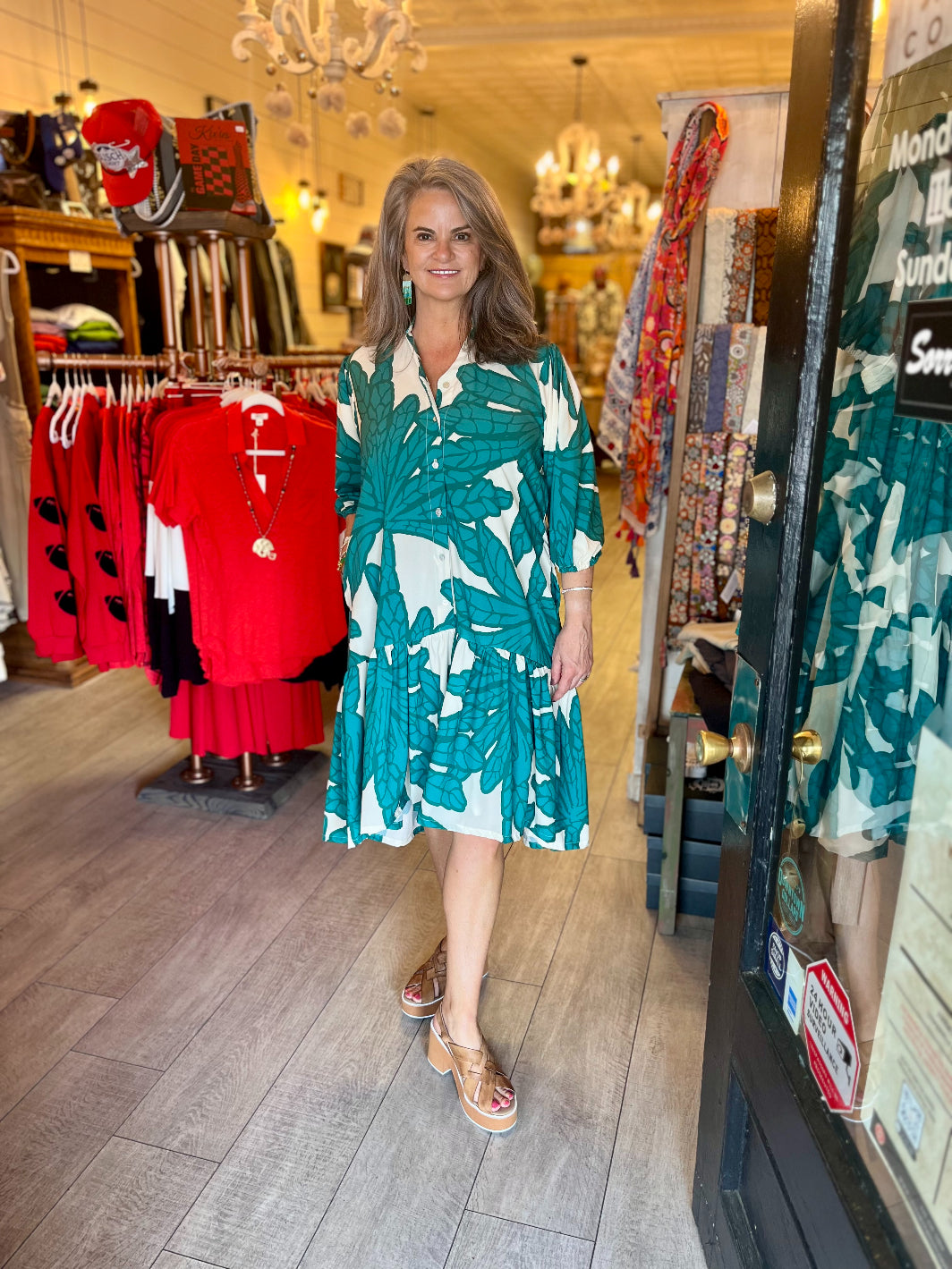 BELOVED: Green Palm Midi Dress